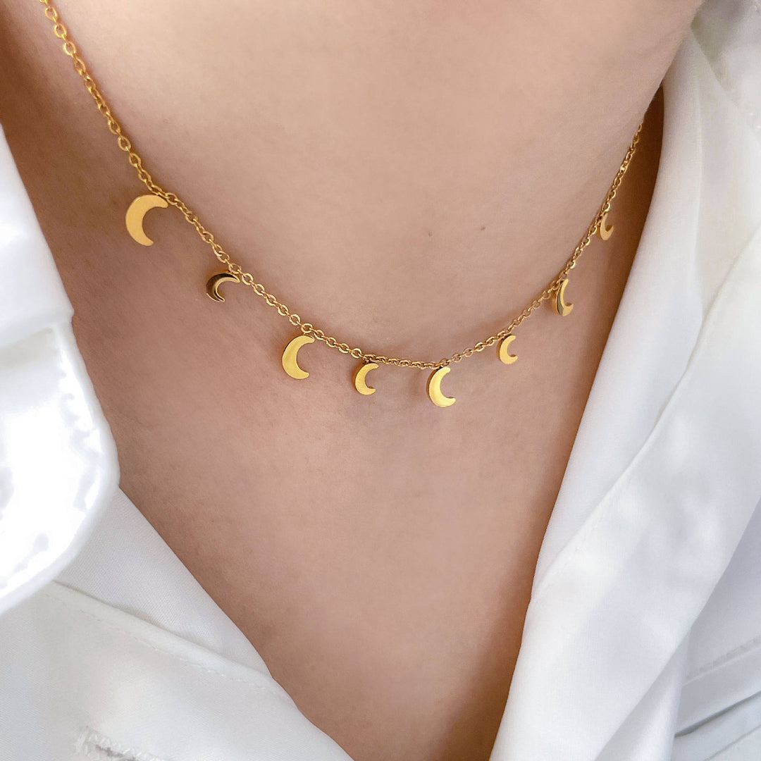 Golden Moon Necklace with Crescent Charms Necklace Ada Jewels Accessories