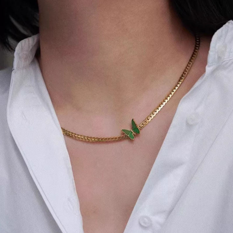 Snake Chain with Butterfly Pendant Necklace Ada Jewels Accessories