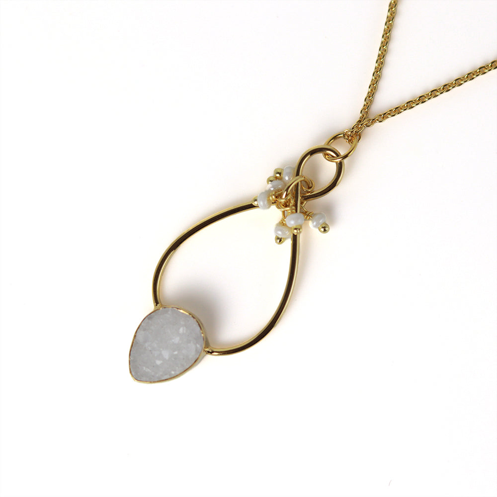 Aura Druzy Gemstone Necklace, Brass Gold Plated Necklace, Unique Necklace, Handcrafted Necklace, selling Mom Gift Idea, Heavy Necklace