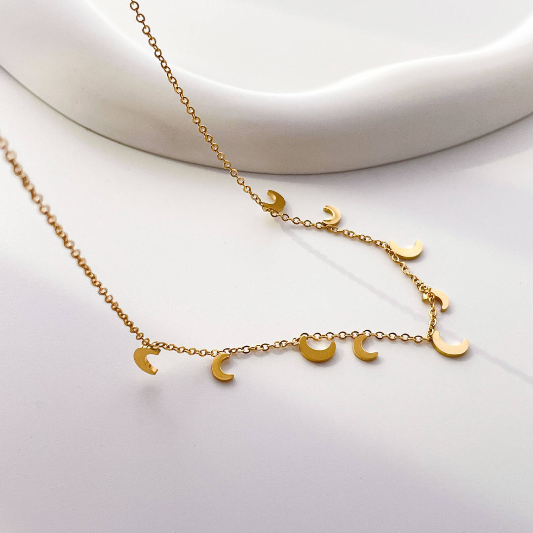 Golden Moon Necklace with Crescent Charms Necklace Ada Jewels Accessories