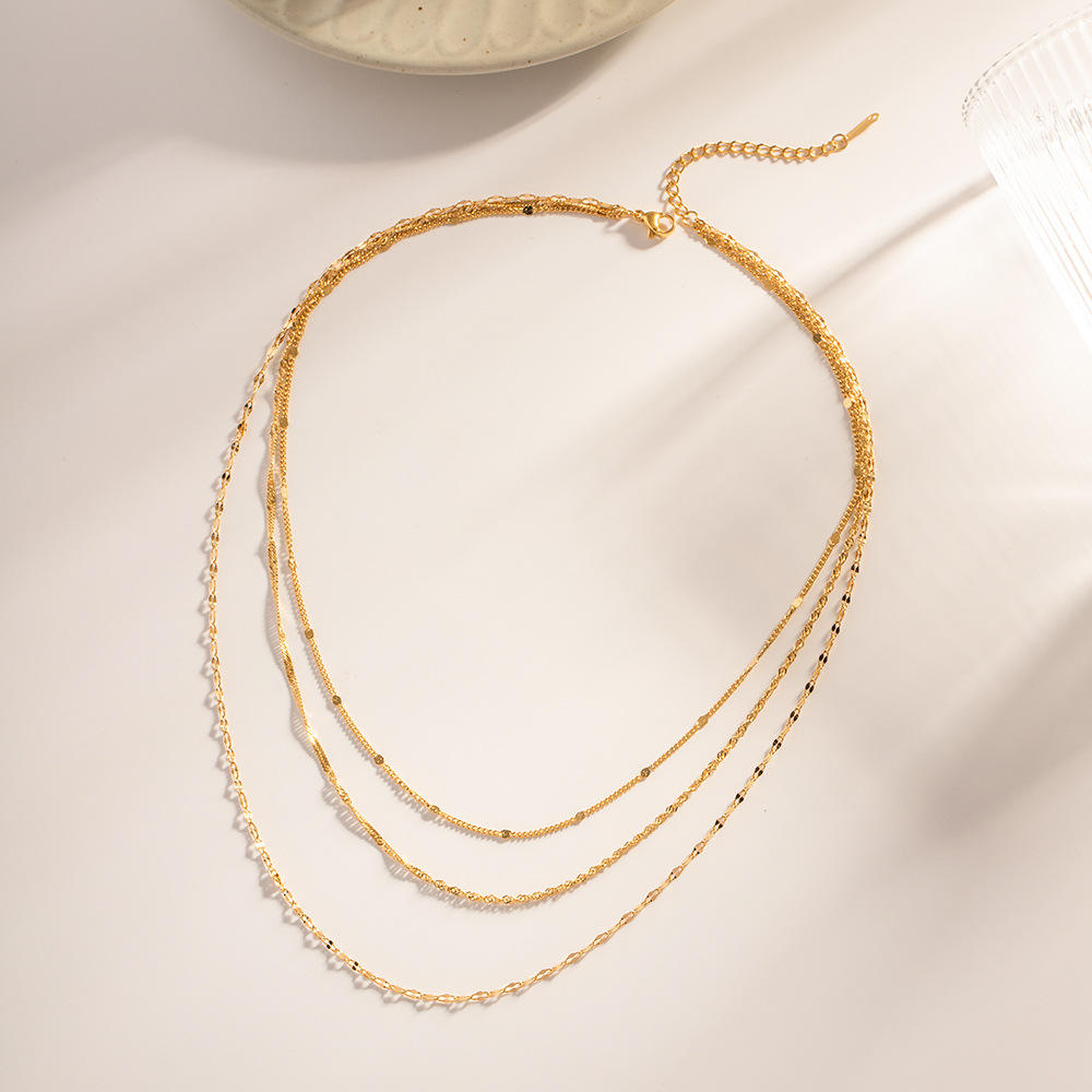 Triple Layered Delicate Gold Chain Necklace Ada Jewels Accessories