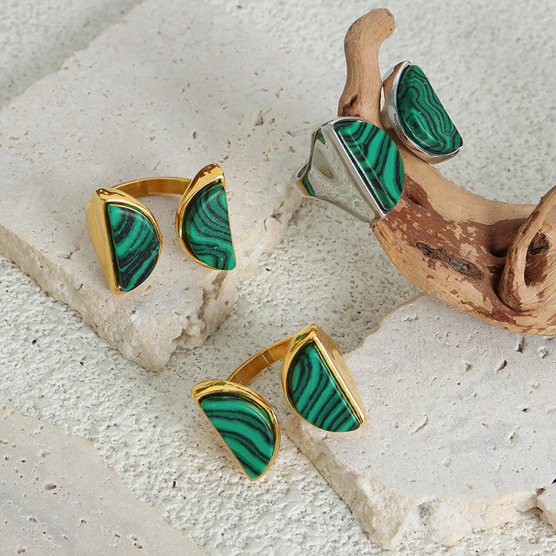 Gold plated with Vibrant Green Stone Ring Ada Jewels Accessories