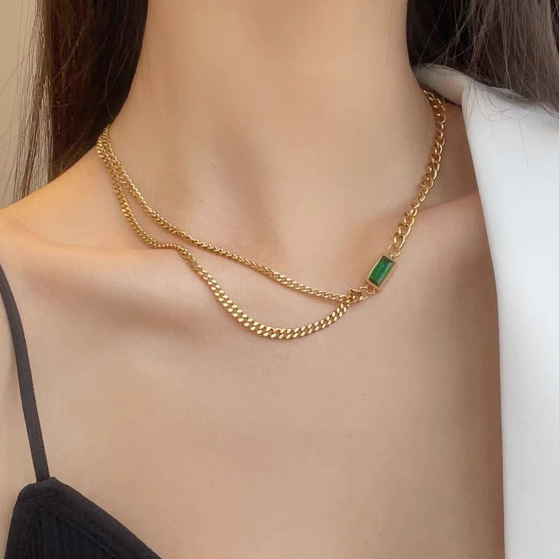 Gold Chain with a Green Stone Pendant Ada Jewels Accessories