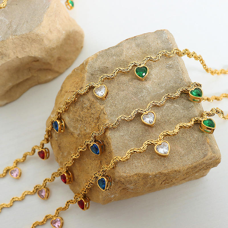 Gold Necklace Adorned with Vibrant Hearts Ada Jewels Accessories