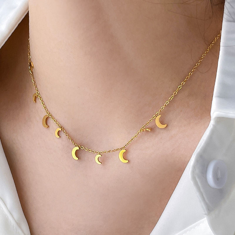 Golden Moon Necklace with Crescent Charms Necklace Ada Jewels Accessories