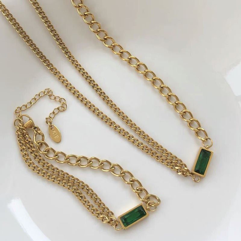 Gold Chain with a Green Stone Pendant Ada Jewels Accessories