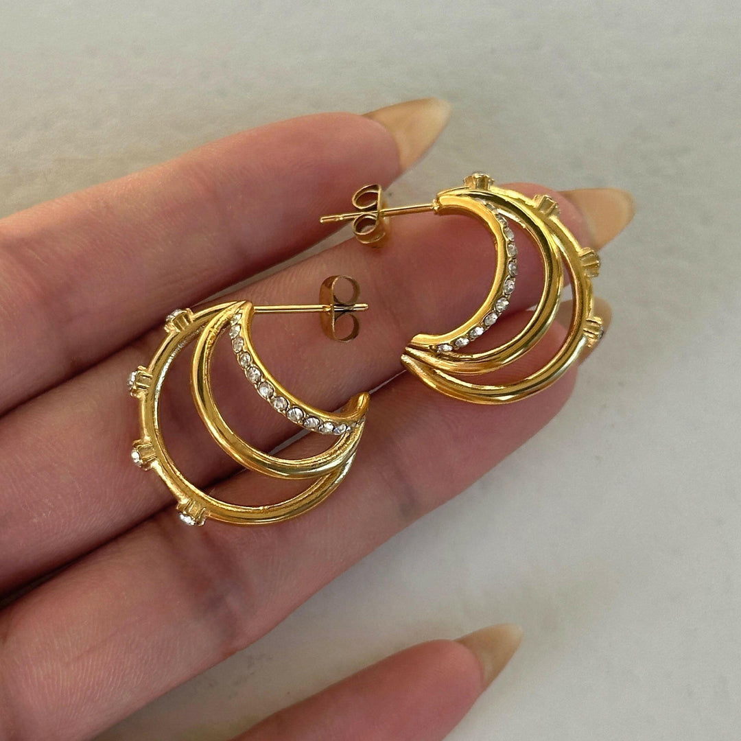 Multi Layered Hoop Earrings with Sparkling Diamonds Ada Jewels Accessories