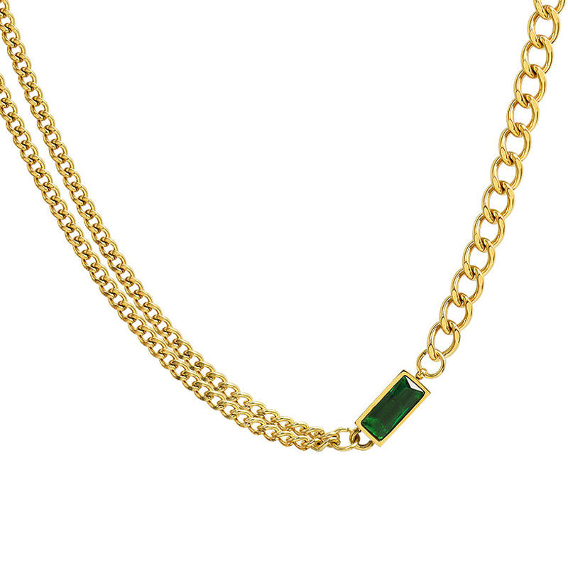 Gold Chain with a Green Stone Pendant Ada Jewels Accessories