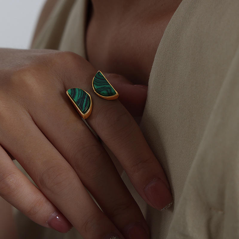 Gold plated with Vibrant Green Stone Ring Ada Jewels Accessories