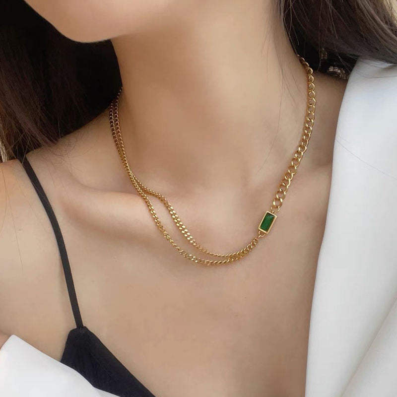 Gold Chain with a Green Stone Pendant Ada Jewels Accessories